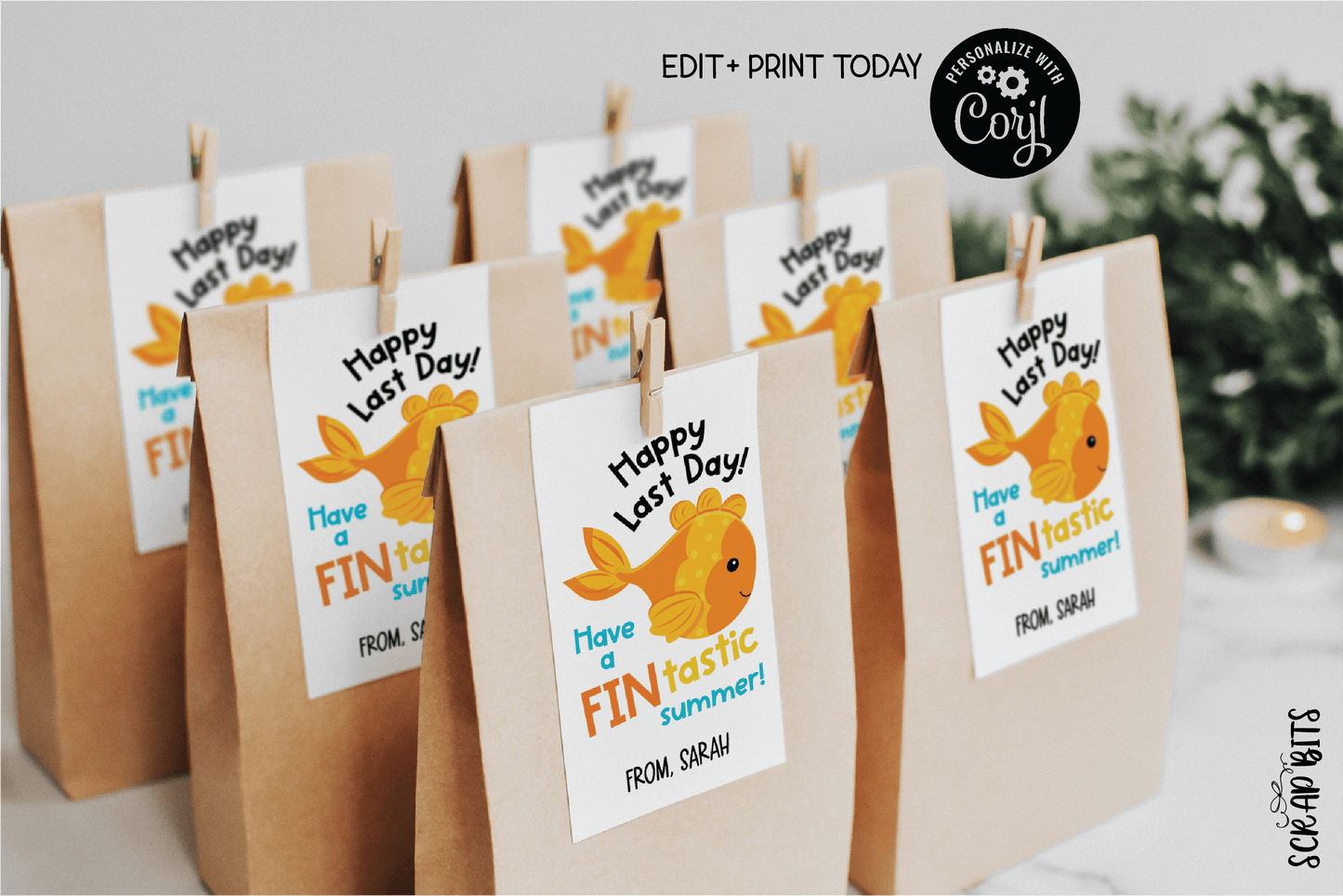 Goldfish Fin - Tastic Last Day of School Tags, EDITABLE Printable Digital Download - Scrap Bits