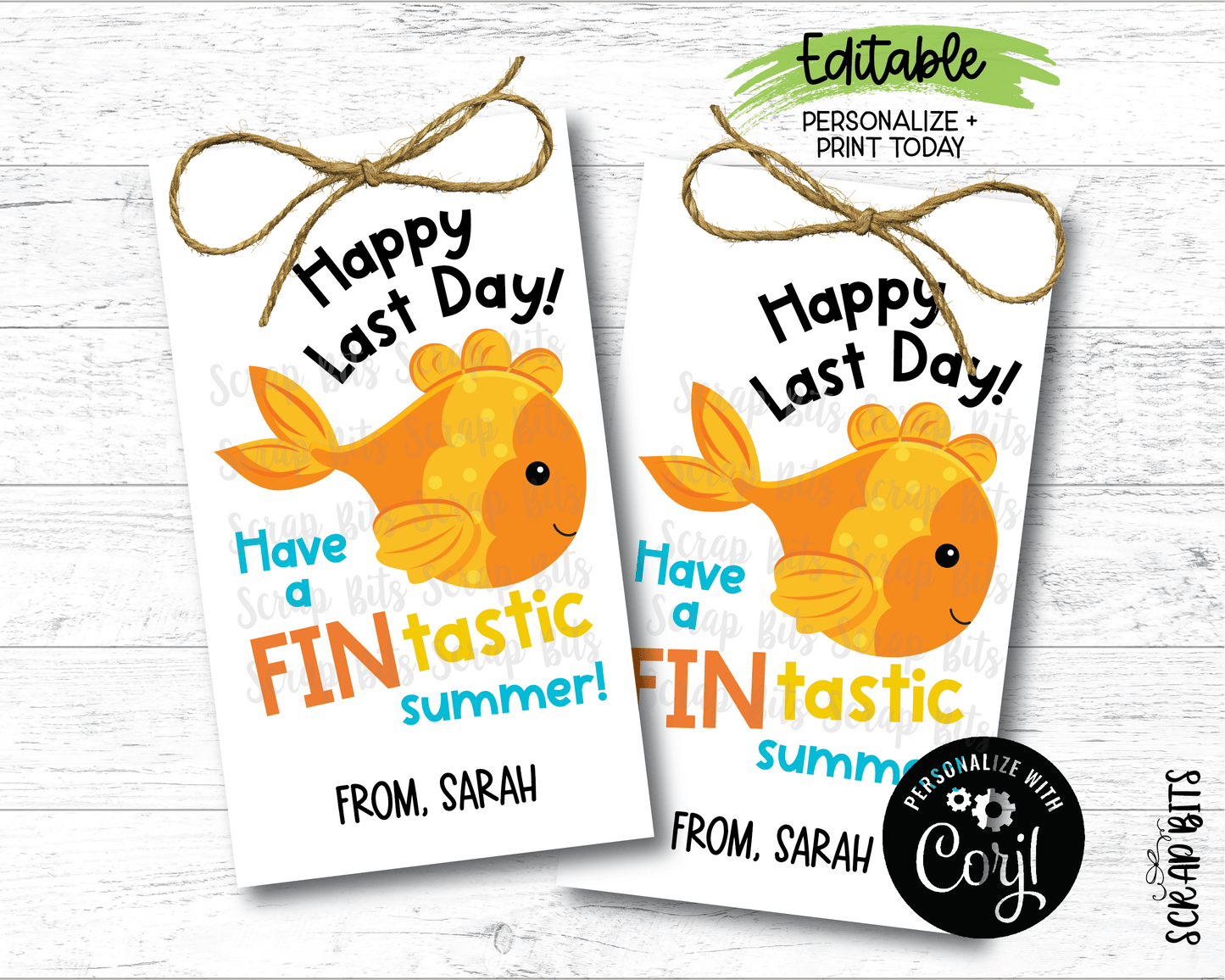 Goldfish Fin - Tastic Last Day of School Tags, EDITABLE Printable Digital Download - Scrap Bits