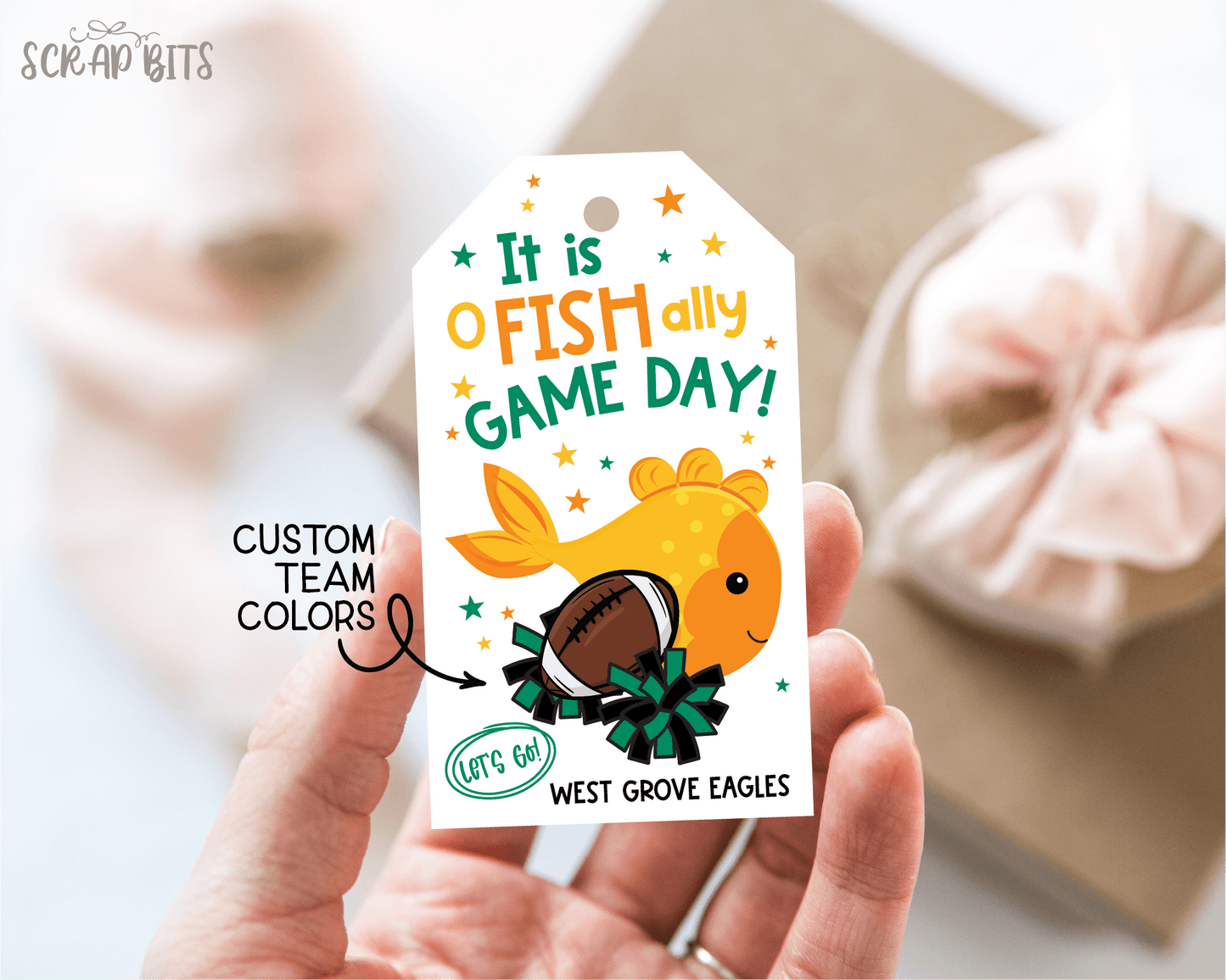 Goldfish Game Day Tags, Football Treat Bag Tags - Scrap Bits