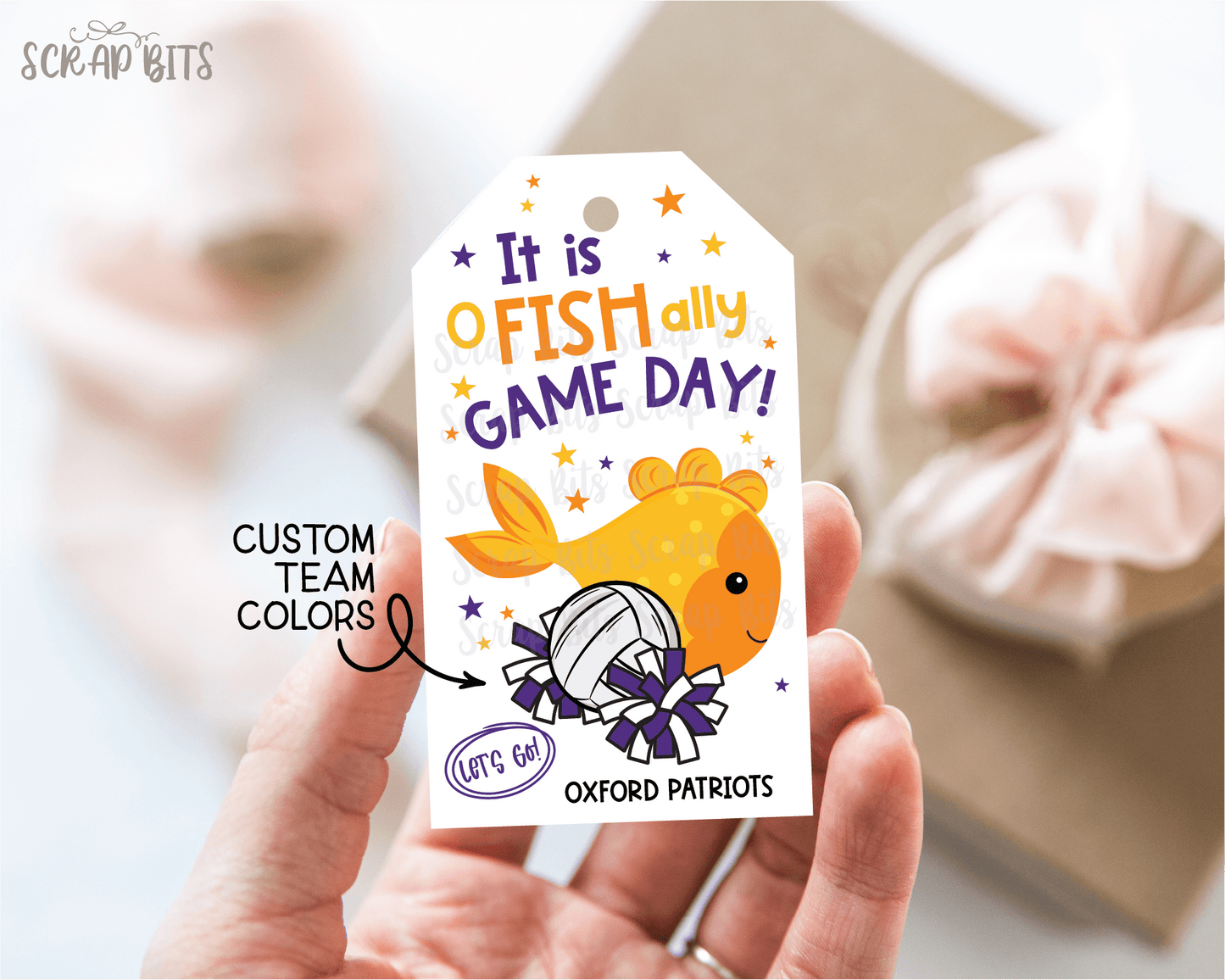 Goldfish Game Day Tags, Volleyball Treat Bag Tags - Scrap Bits