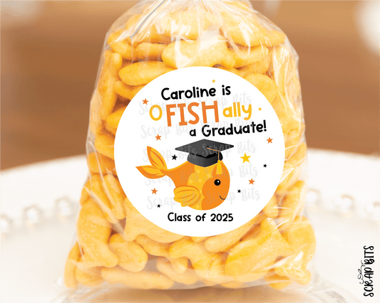 Goldfish Graduate, Personalized Graduation Stickers or Tags - Scrap Bits