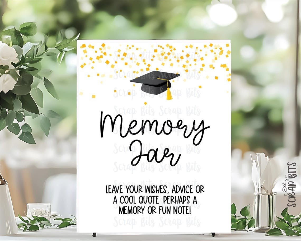 grad party advice cards Graduation Party Sign, Memory Jar Table Sign, Cap & Confetti . Instant – Scrap Bits