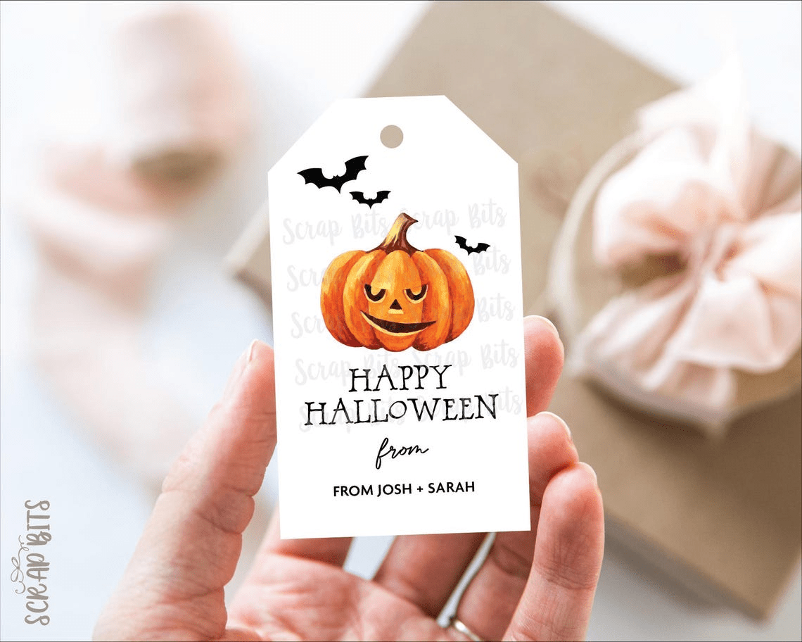 Grinning Pumpkin Halloween Tags . Personalized Gift Tags - Scrap Bits