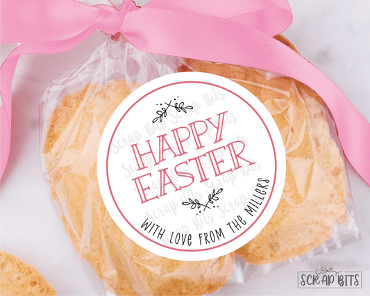 Happy Easter Quaint Doodle Sprigs, Personalized Easter Stickers or Tags - Scrap Bits