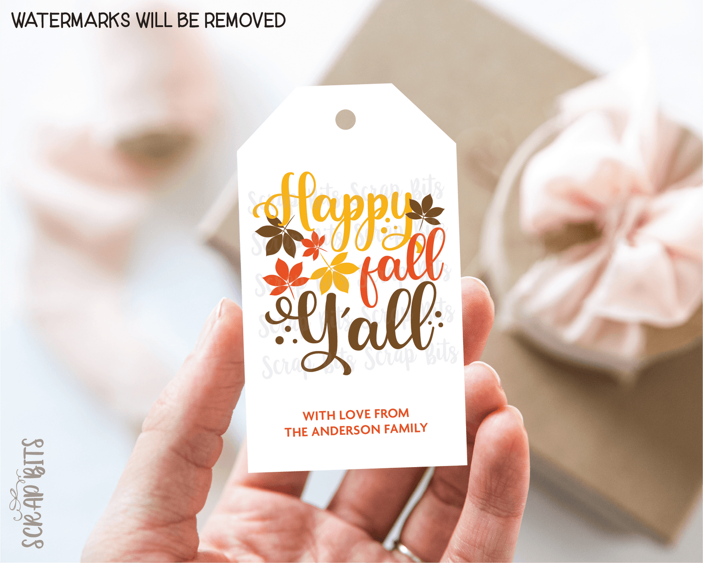Happy Fall Scatter Leaves Tags . Personalized Autumn Gift Tags - Scrap Bits