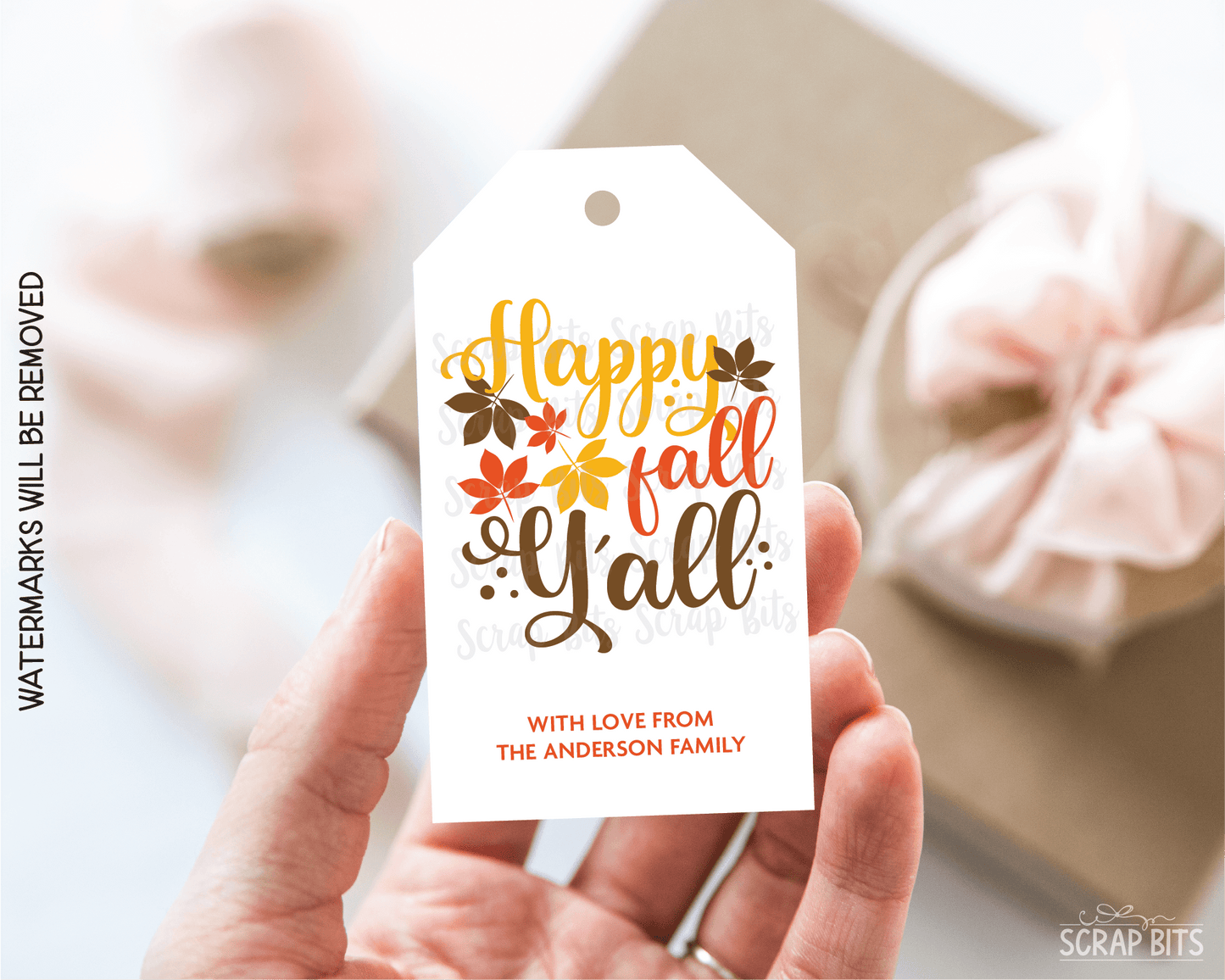 Happy Fall Scatter Leaves Tags . Personalized Autumn Gift Tags - Scrap Bits