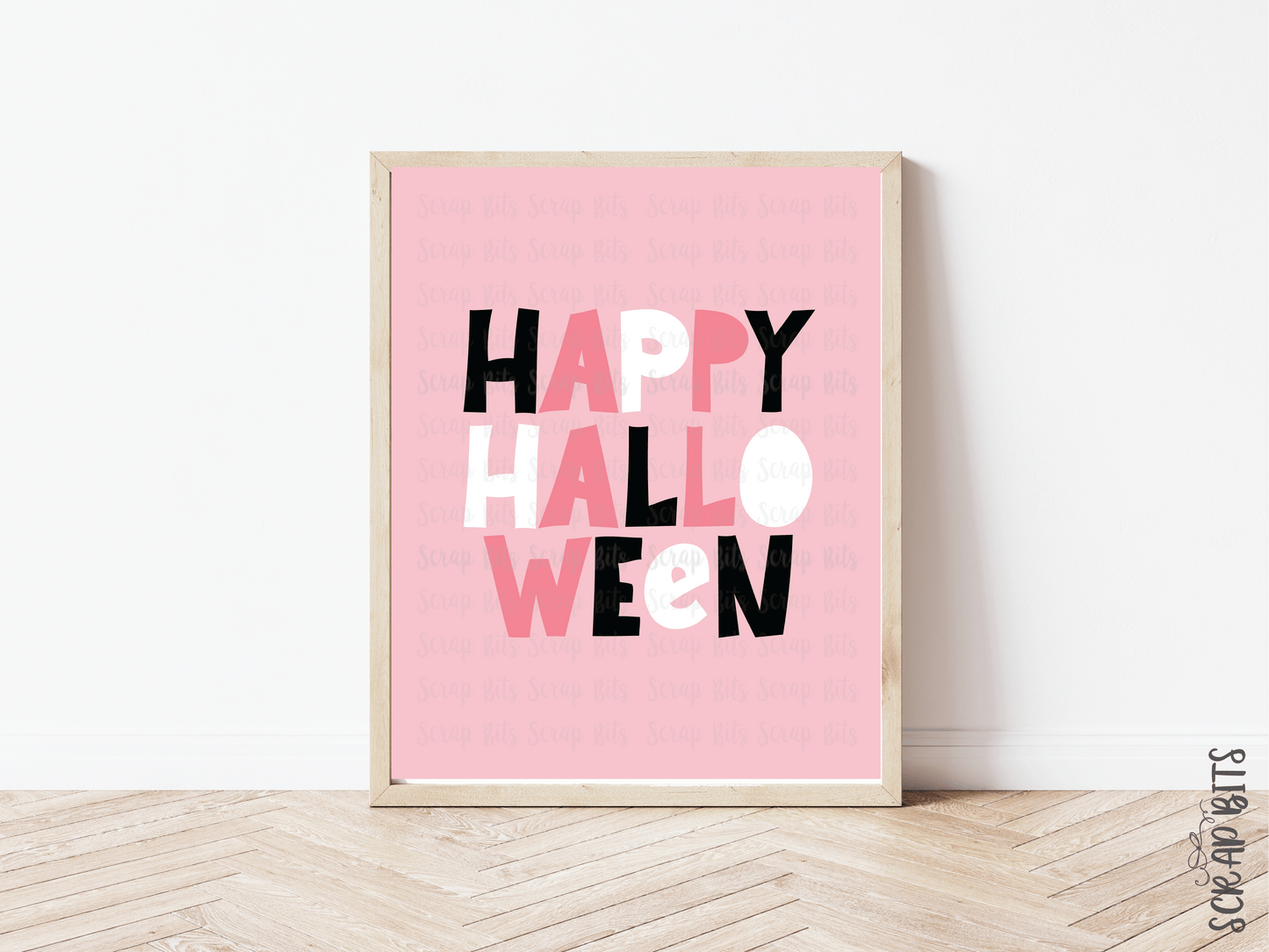 Happy Halloween Gallery Wall Set, Pink Ghost & Stars . Instant Download, 5 Print Sizes - Scrap Bits