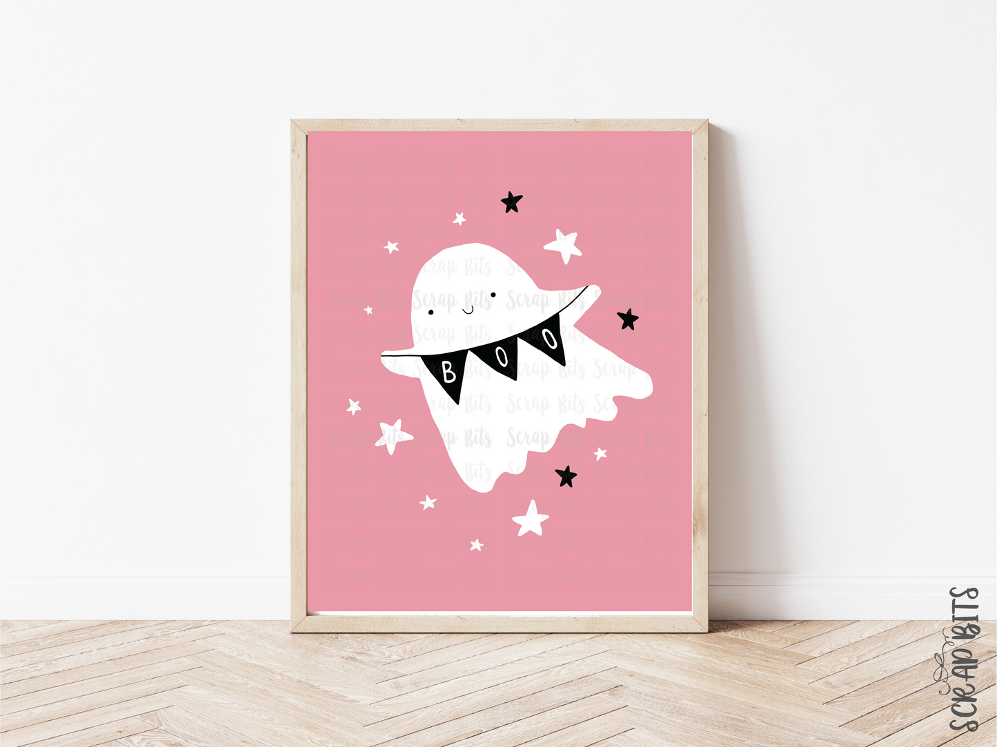 Happy Halloween Gallery Wall Set, Pink Ghost & Stars . Instant Download, 5 Print Sizes - Scrap Bits