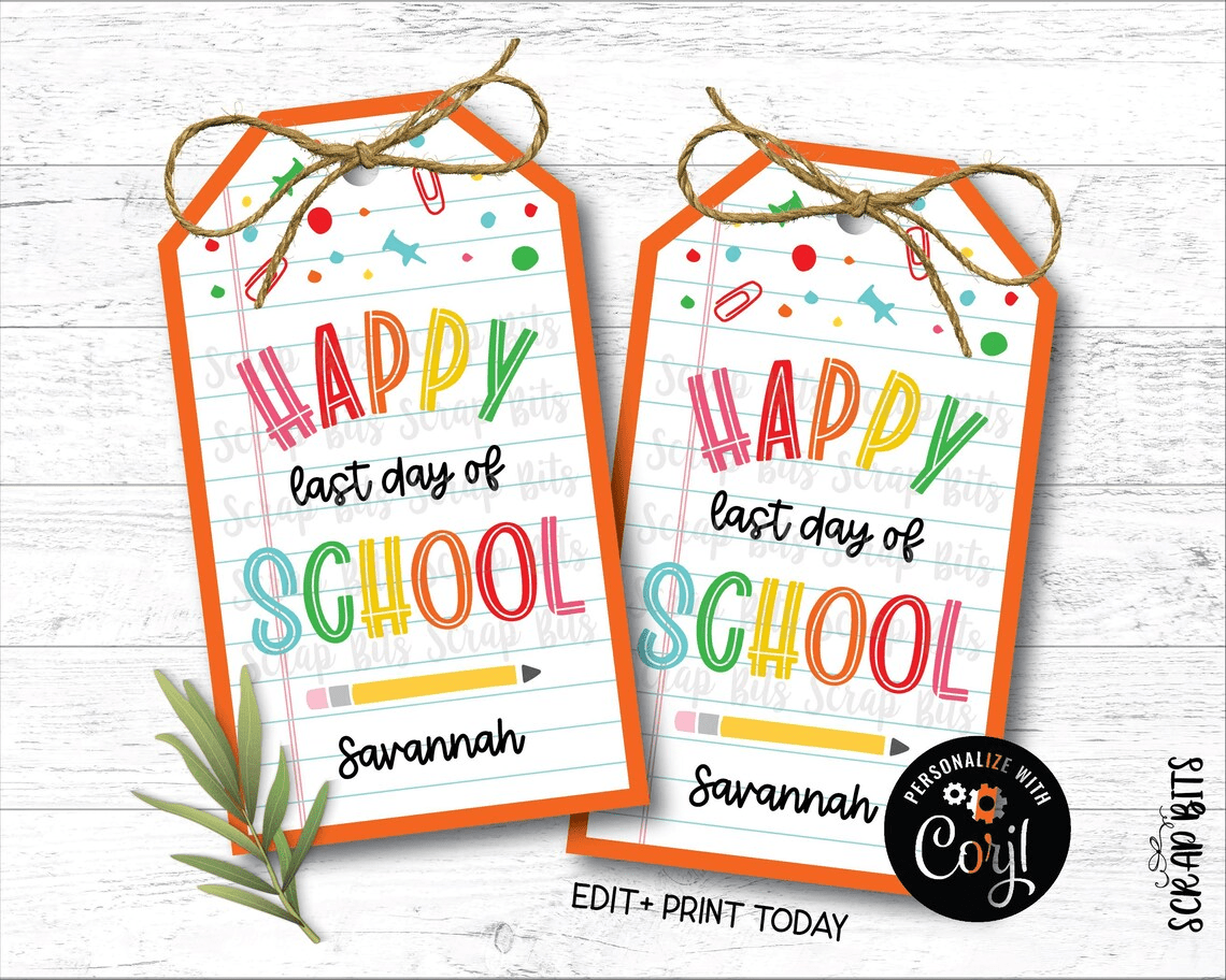 Happy Last Day of School Tags, Angle Top, EDITABLE Printable Digital Download - Scrap Bits