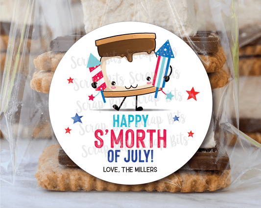 Happy S'morth of July, S'mores Labels, 4th of July Stickers or Tags - Scrap Bits