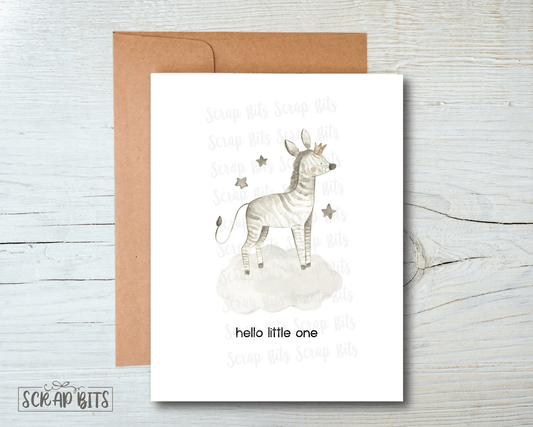 Hello Little One, Baby Zebra New Baby Card, Watercolor Safari Baby Shower Card - Scrap Bits