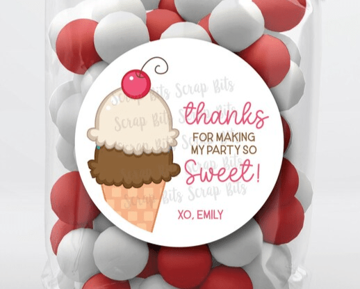 Ice Cream Cone Cropped, Thanks for Making My Party So Sweet, Birthday Favor Stickers or Tags - Scrap Bits