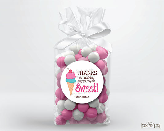 Ice Cream Thanks for Making My Party So Sweet Personalized Birthday Favor Stickers or Tags - Scrap Bits