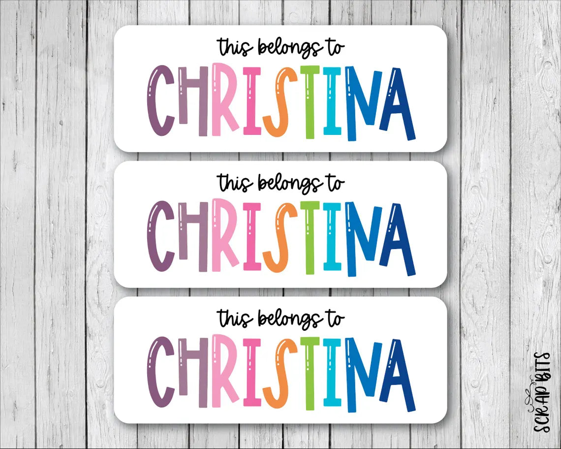Bouncy Lettering Name Labels, Personalized Belonging Labels