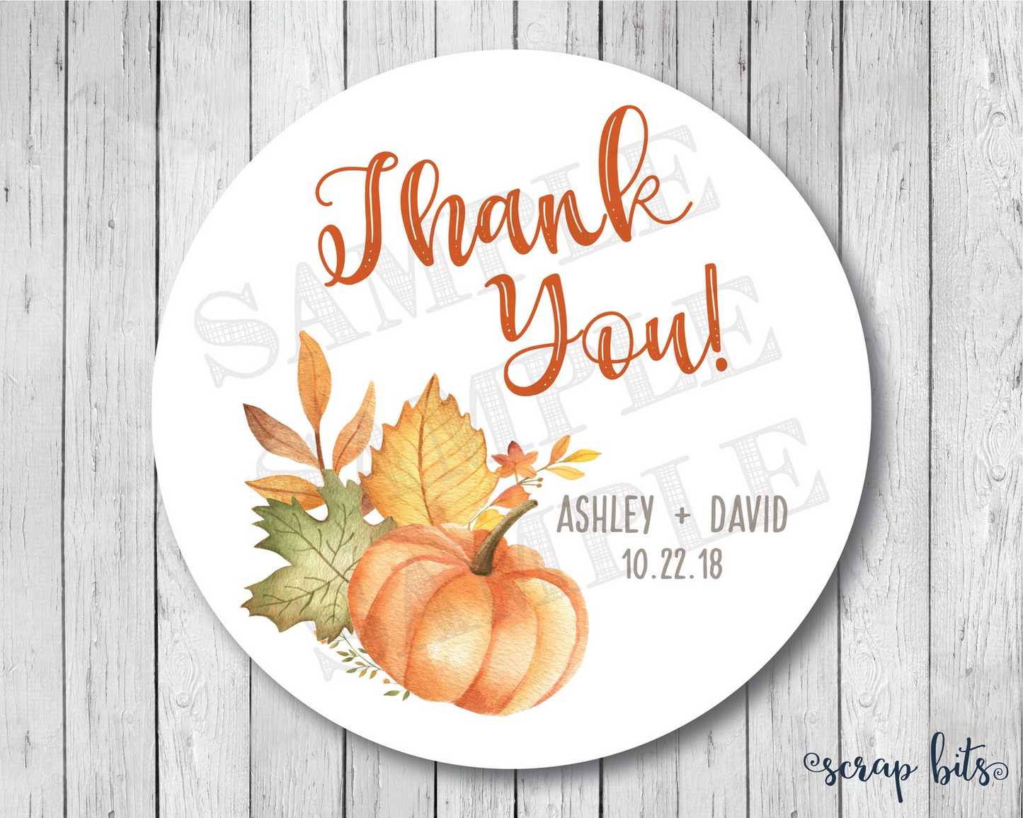 Fall Pumpkin Floral Thank You Stickers, Personalized Wedding Favor Stickers or Tags
