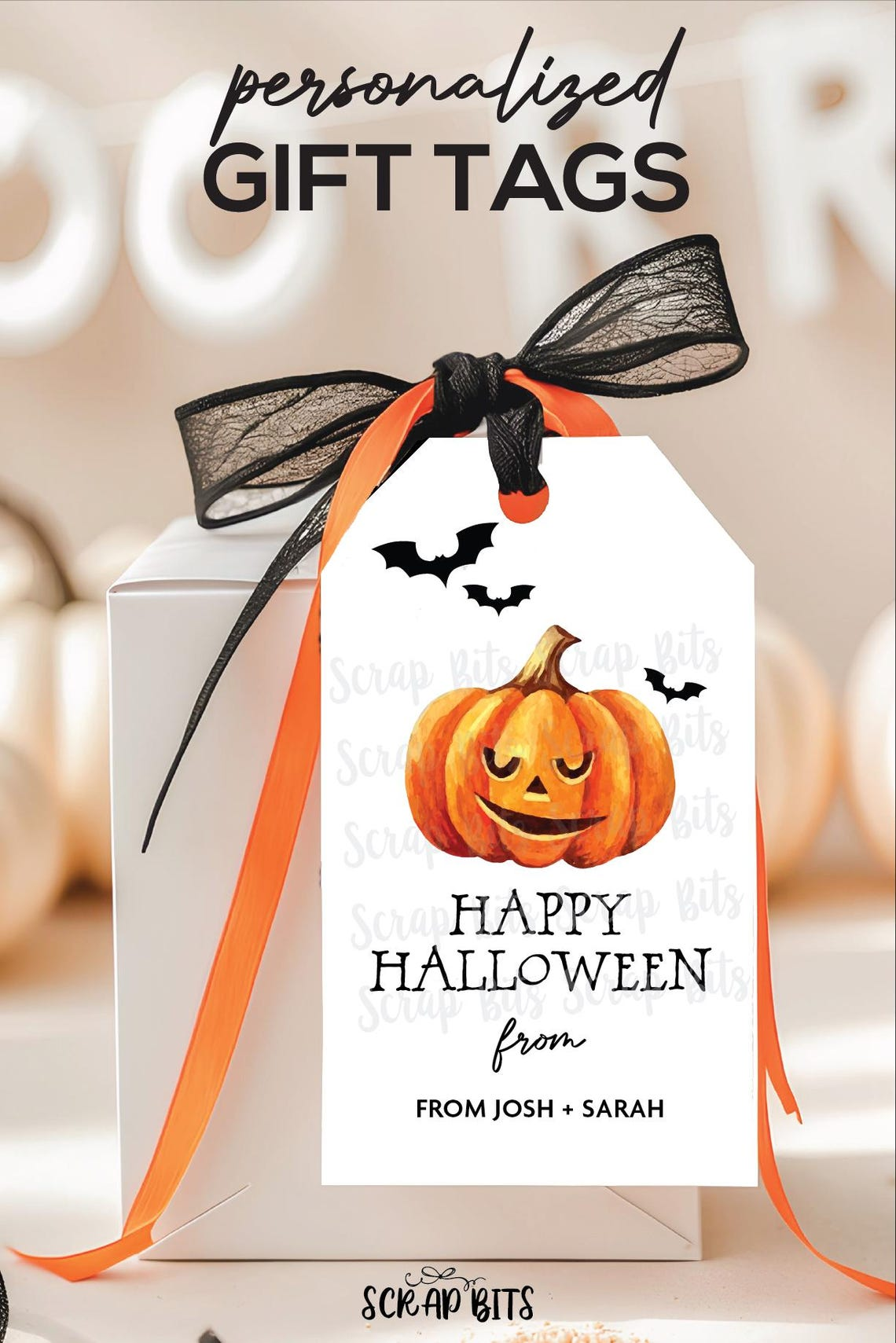 Grinning Pumpkin Halloween Tags . Personalized Gift Tags