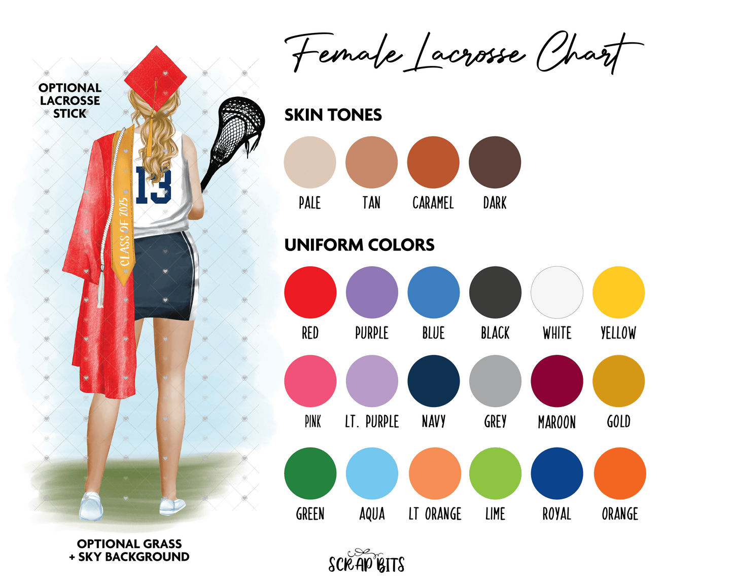 Lacrosse (Female) Graduation Portrait Print, Custom Gift for Senior, Digital Download - Scrap Bits
