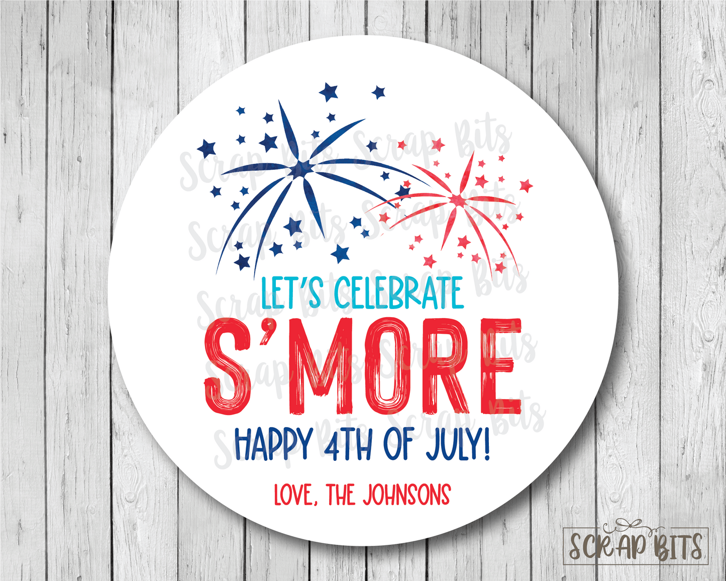 Let's Celebrate S'more, Fireworks 4th of July Stickers or Tags - Scrap Bits
