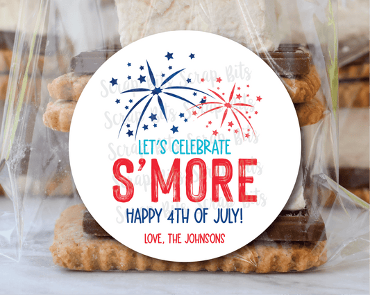 Let's Celebrate S'more, Fireworks 4th of July Stickers or Tags - Scrap Bits