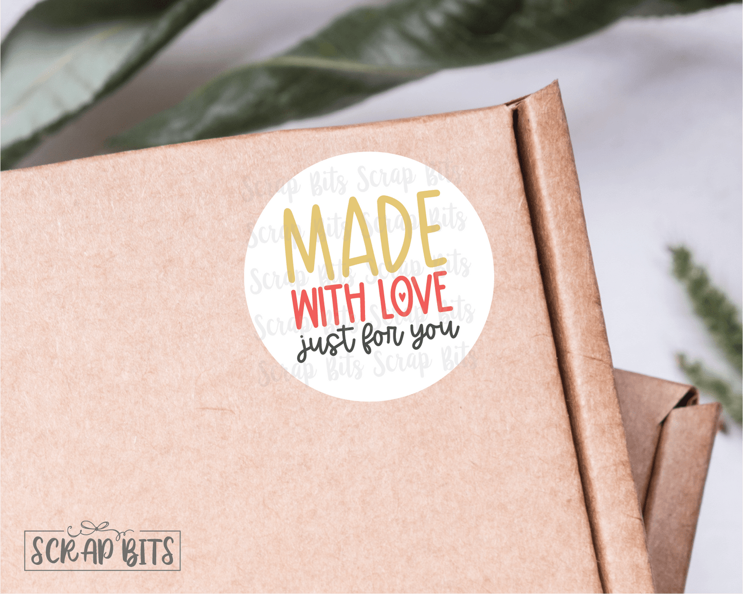 Made With Love Small Business Sticker Set, Cute Packaging Labels, Red + Gold 002a - Scrap Bits