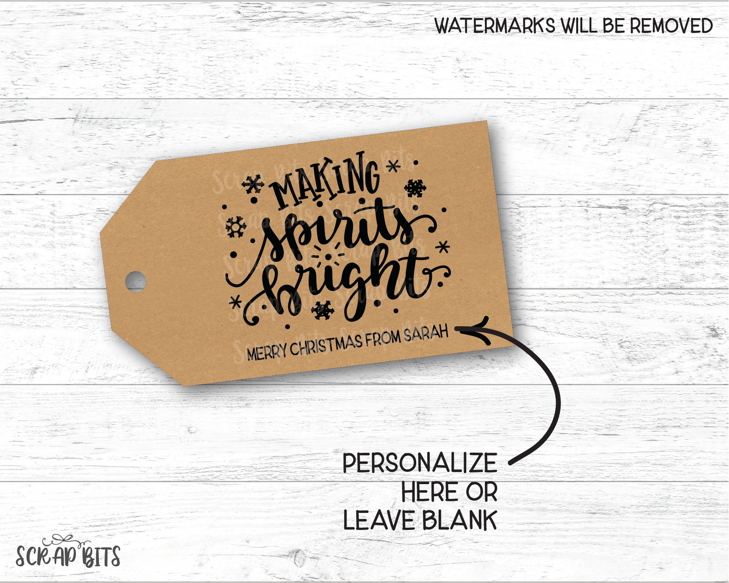 Making Spirits Bright, Personalized Kraft Christmas Gift Tags - Scrap Bits
