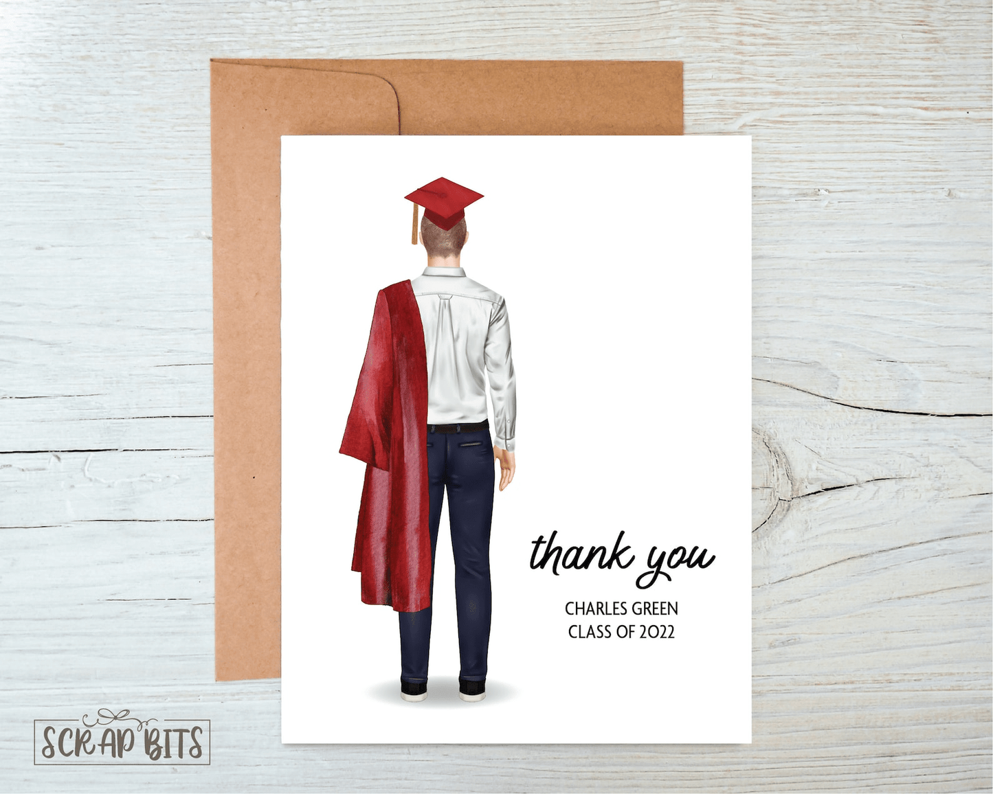 Male Graduate Card, Personalized Graduation Portrait Card - Scrap Bits
