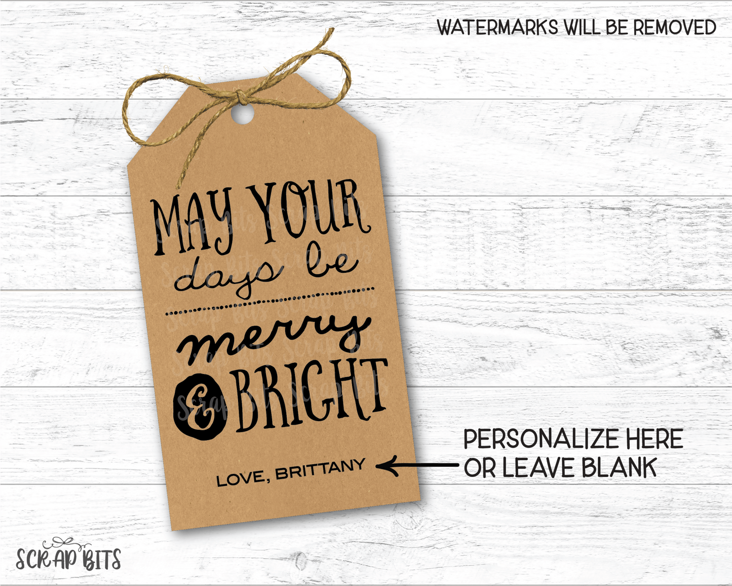 May Your Days Be Merry & Bright, Personalized Kraft Christmas Gift Tags - Scrap Bits