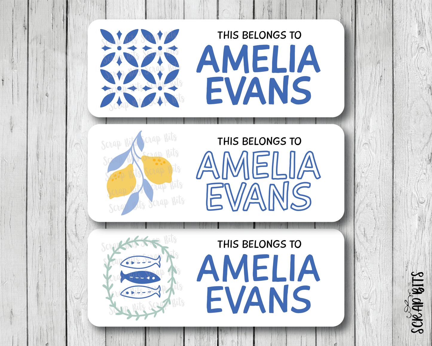 Medeterranean Coastal Name Labels . Personalized Belonging Labels - Scrap Bits