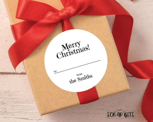 Merry Christmas Gift Labels, Minimal Curly Lettering, Personalized Christmas Stickers or Tags - Scrap Bits