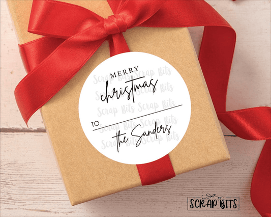 Merry Christmas Gift Labels, Minimal Family Signature Script, Personalized Christmas Stickers or Tags - Scrap Bits
