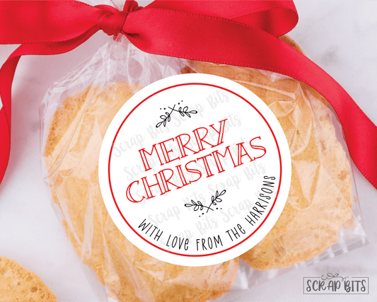 Merry Christmas Quaint Doodle Sprigs, Personalized Gift Stickers or Tags - Scrap Bits