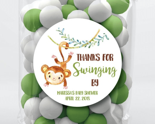 Monkey Thanks for Swinging By, Personalized Baby Shower Stickers or Tags - Scrap Bits