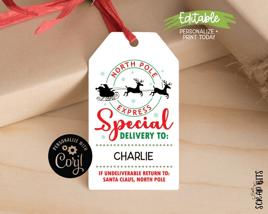 North Pole Express Special Delivery Tags, Printable From Santa Christmas Gift Labels . Instant Download Editable Template - Scrap Bits