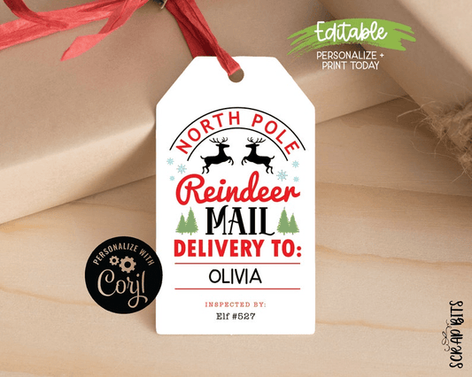 North Pole Reindeer Mail Tags, Printable From Santa Christmas Gift Labels . Instant Download Editable Template - Scrap Bits