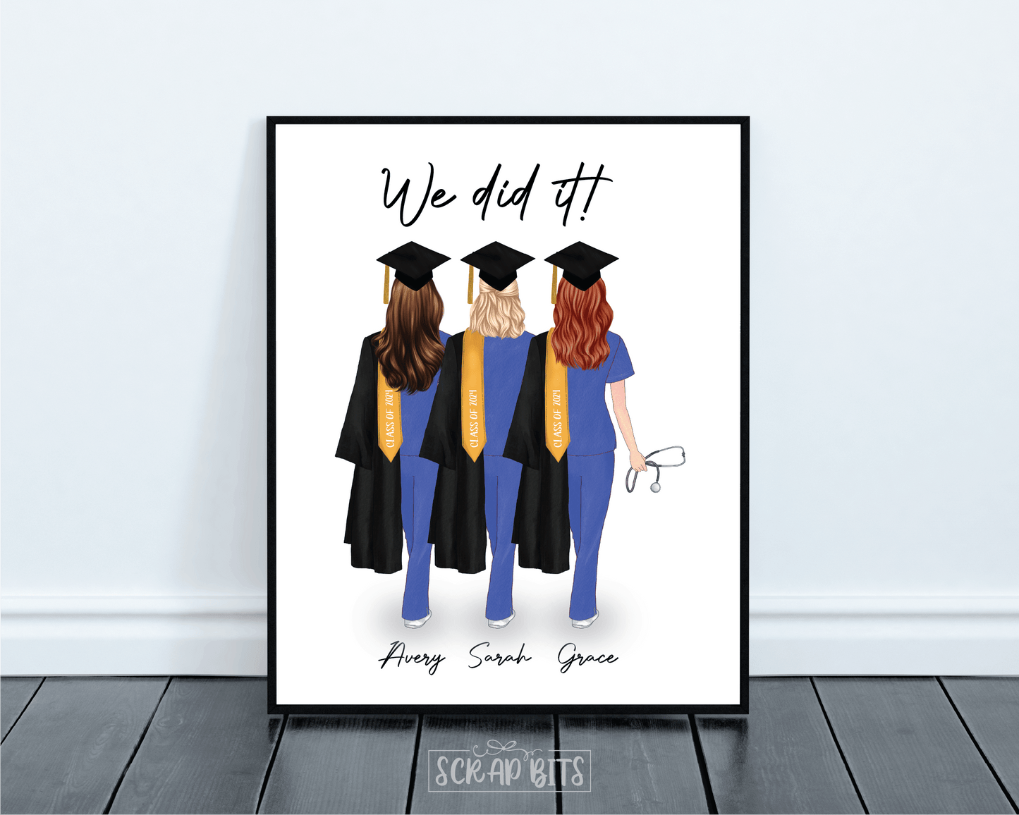 Nurse Friends Graduation Print, Custom Nursing Graduation Gift . Personalized Digital Portrait Print - Scrap Bits