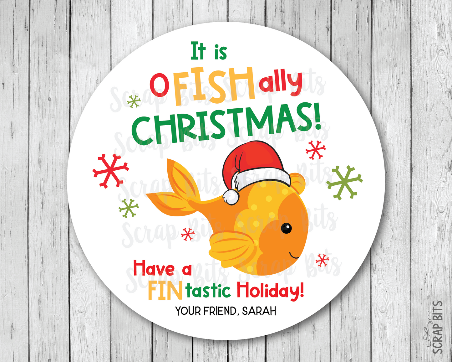 O Fish Ally Christmas Stickers, Personalized Goldfish Snack Bag Labels - Scrap Bits