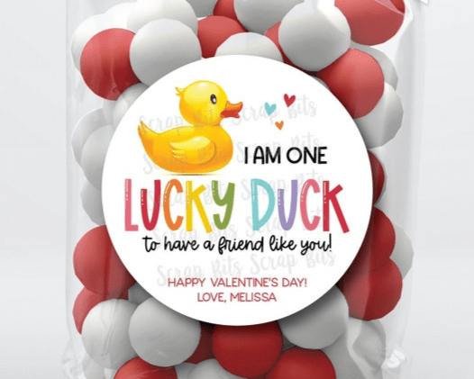 One Lucky Duck, Personalized Valentine Stickers or Tags - Scrap Bits