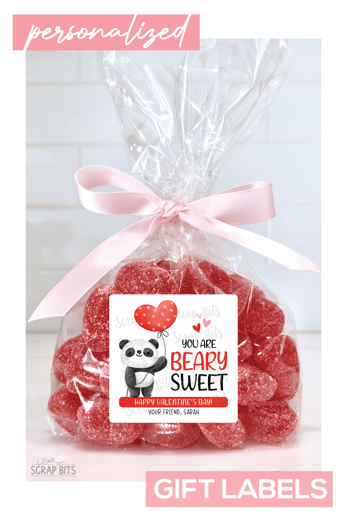 Panda Valentines, Beary Sweet, Valentine Treat Bag Stickers - Scrap Bits