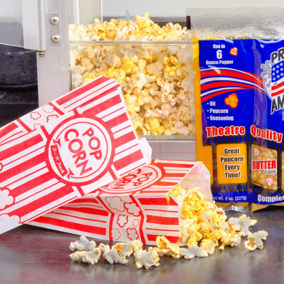 Paper Popcorn Bags, Gusseted . 3 1/2" x 2 1/4" x 8 1/4" - Scrap Bits