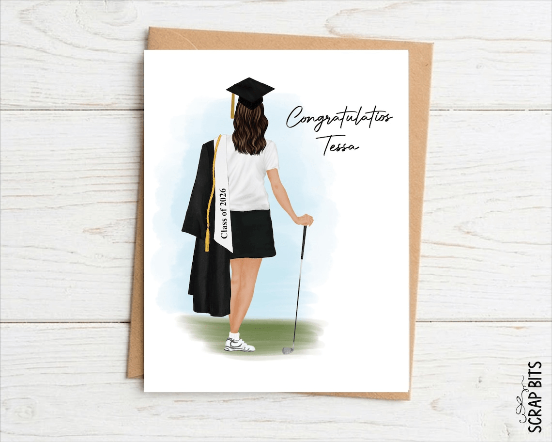 Personalized Graduation Portrait Card, Female Golfer Personalized Graduation Portrait Card, Female Golfer