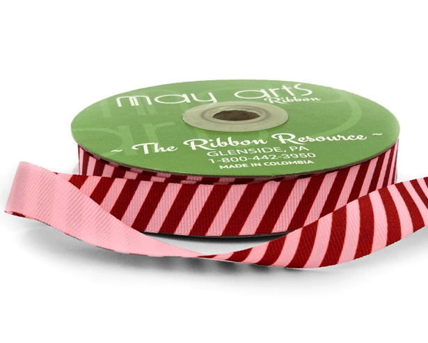 Pink & Red Modern Diagonal Stripe Grosgrain Ribbon. 5 yards (15 feet) . 5/8" inch - Scrap Bits