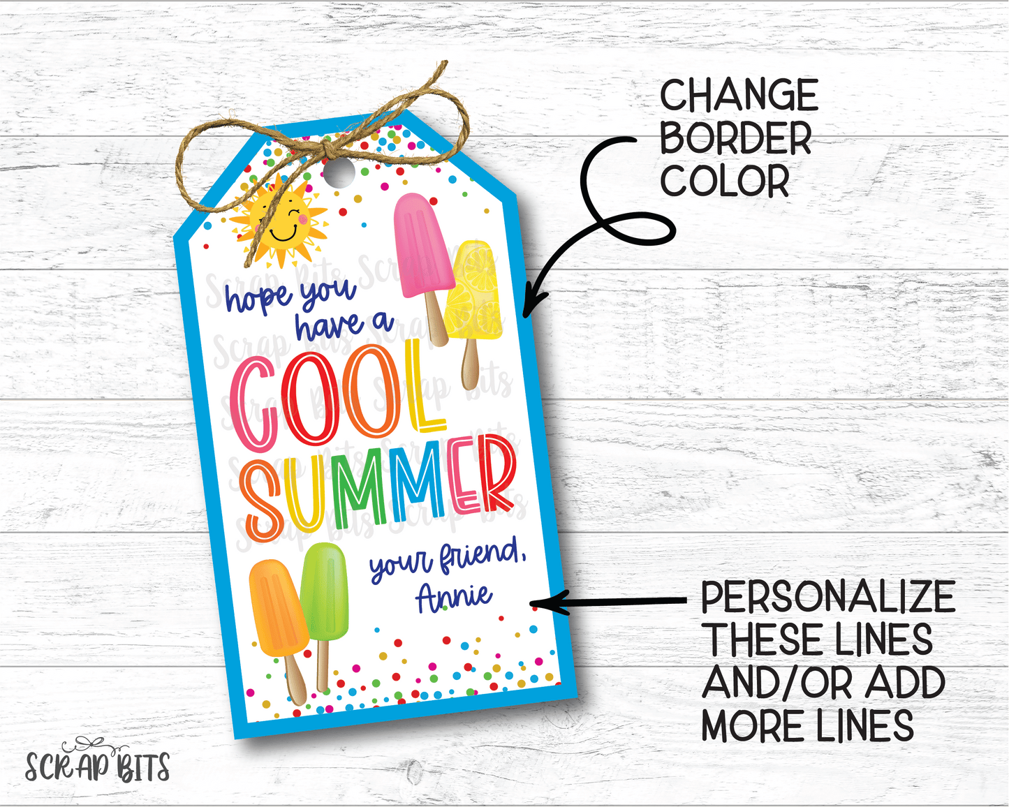 Popsicles Cool Summer Last Day of School Tags, Angle Top, EDITABLE Printable Digital Download - Scrap Bits
