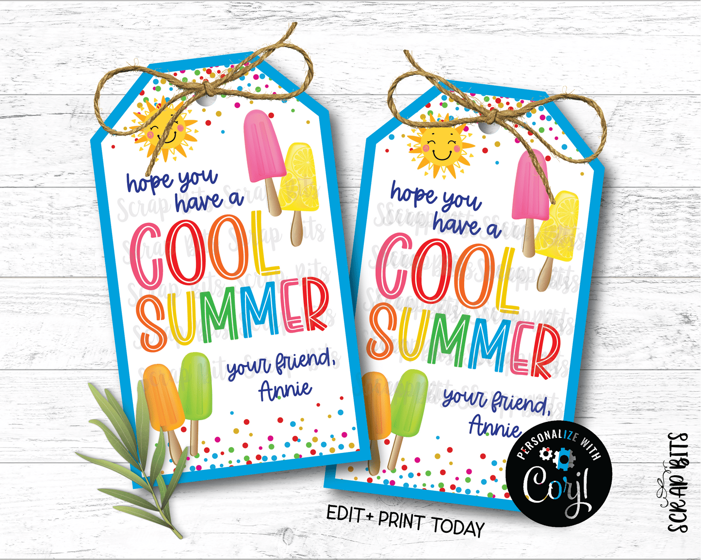 Popsicles Cool Summer Last Day of School Tags, Angle Top, EDITABLE Printable Digital Download - Scrap Bits