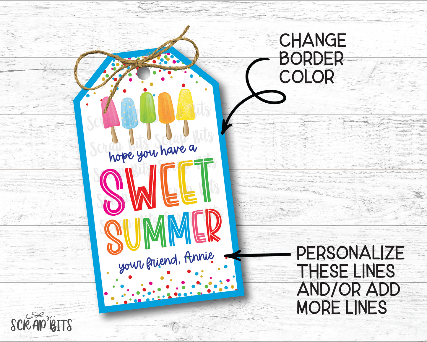 Popsicles Sweet Summer Last Day of School Tags, Angle Top, EDITABLE Printable Digital Download - Scrap Bits