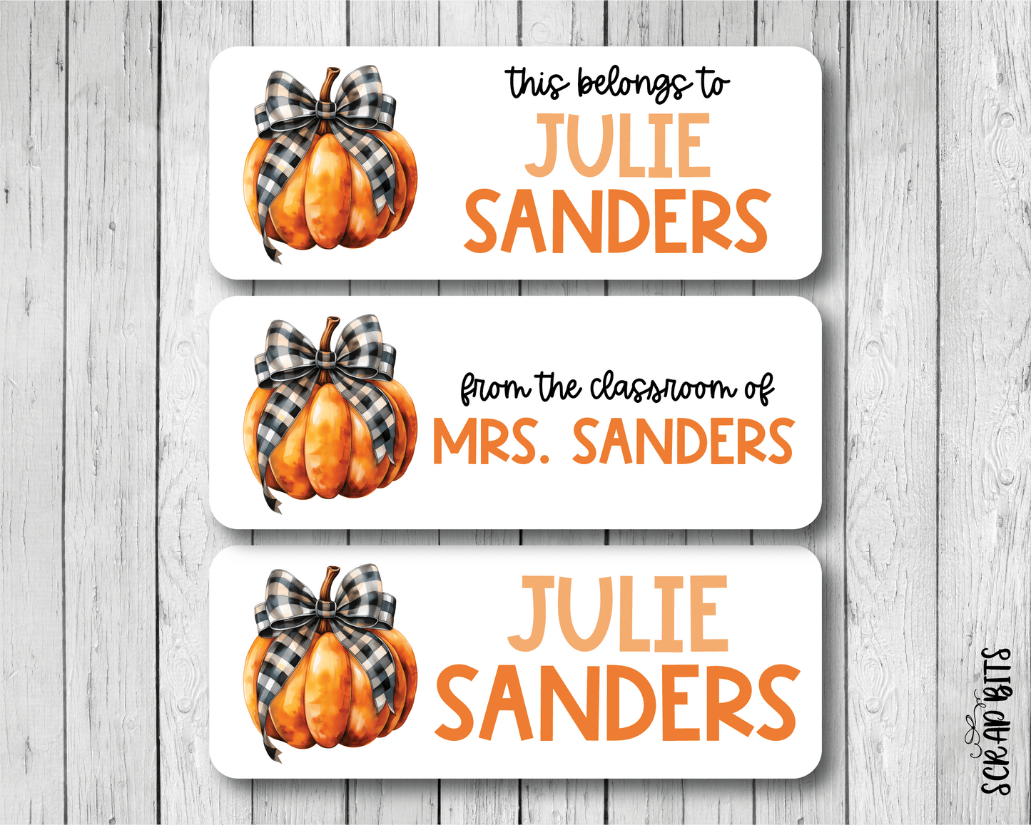 Pumpkin Buffalo Plaid Ribbon Name Labels . Personalized Belonging Labels - Scrap Bits