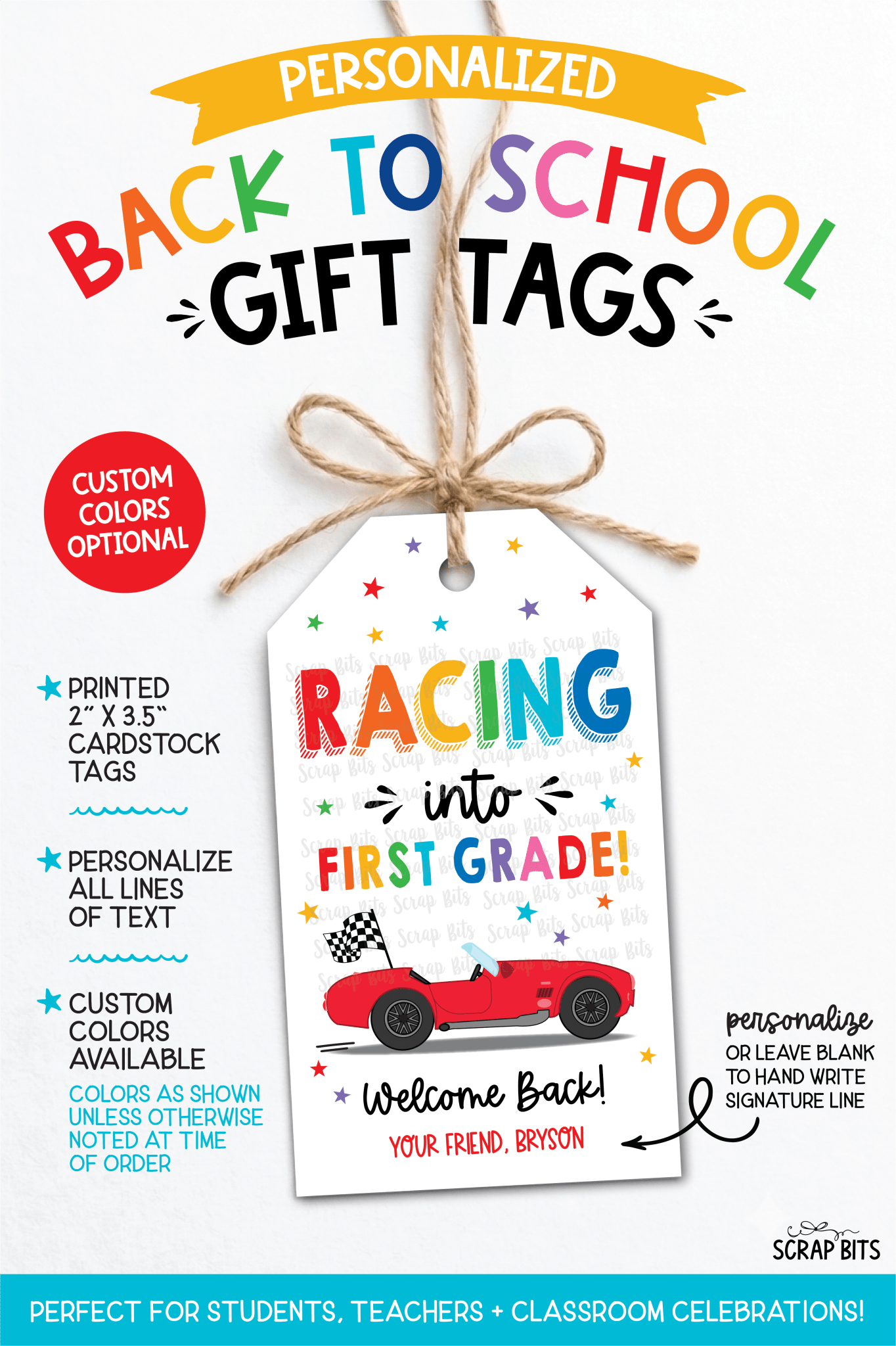 Racing Back To School Gift Tags, Any Grade - Scrap Bits