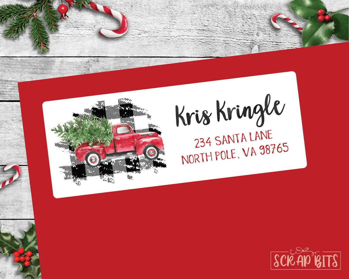 Red Farm Truck on Buffalo Plaid Christmas Return Address Labels – Scrap Bits red-farm-truck-on-buffalo-plaid-christmas-return-address-labels-scrap-bits