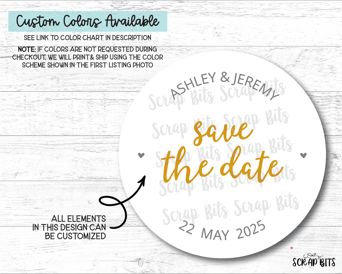 Save The Date Stickers, Handwriting Personalized Envelope Seals or Tags - Scrap Bits