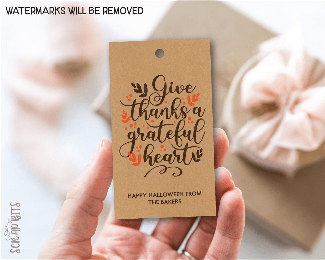 Scripty Lettering Thanksgiving Tags, Give Thanks With A Grateful Heart . Personalized Gift Tags - Scrap Bits