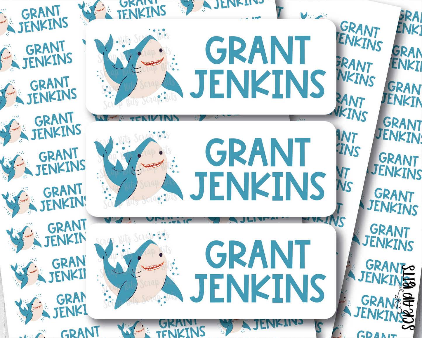 Shark Name Labels . Personalized Belonging Labels - Scrap Bits